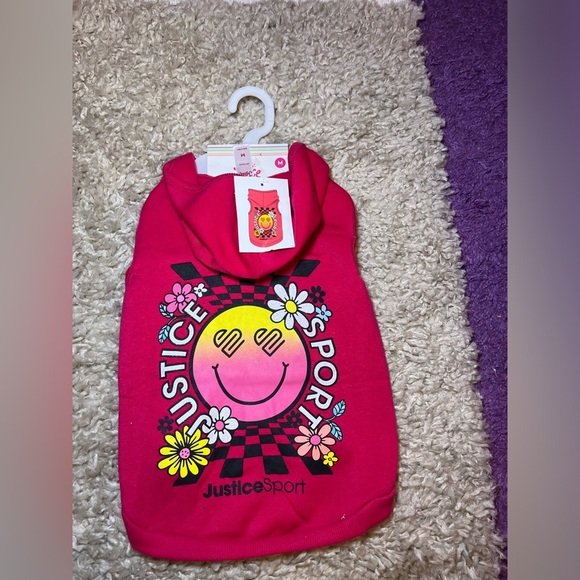 Justice Sport Pink Hoodie with Smiley Face - Picture 1 of 3